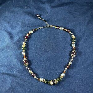 Multicolor Beaded Necklace With Elegant Metal Accents & Adjustable Clasp